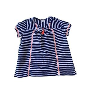 NEW Sz 14 CrewCuts Blue/White Striped Linen Shirt Orange Tassel & Tape detail